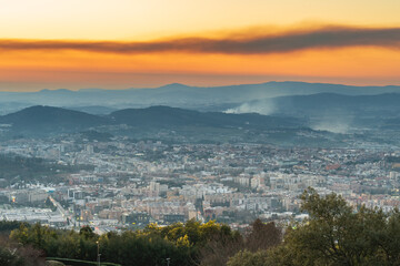 Overview of the city of Braga Portugal, during a beautiful Sunset.