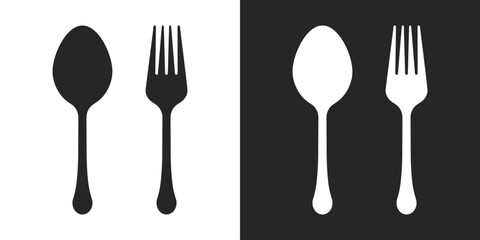 Spoon Fork Utensils Black White Silhouette Icons Vector Illustration