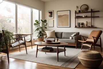 Fototapeta na wymiar Interior design of modern scandinavian apartment, living room 3d rendering. generative AI digital illustration.