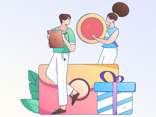 Holiday Shopping E-Commerce Online Shopping People Flat Vector Concept Operation Hand Drawn Illustration
