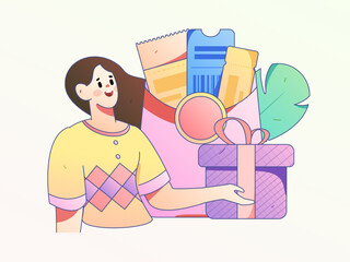 Holiday Shopping E-Commerce Online Shopping People Flat Vector Concept Operation Hand Drawn Illustration
