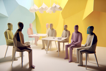 Fototapeta na wymiar Inclusive Workplace. Hiring Scene. Multicultural Job Interview in Low-Poly Style
