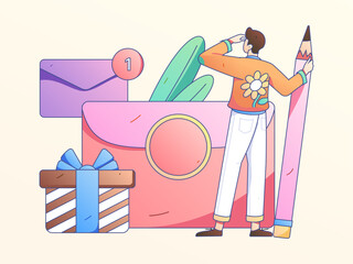 Holiday Shopping E-Commerce Online Shopping People Flat Vector Concept Operation Hand Drawn Illustration
