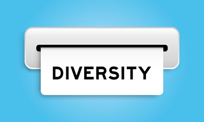 White coupon banner with word diversity from machine on blue color background