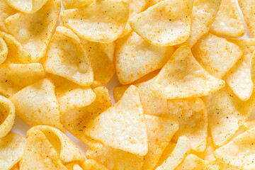 Macro Potato Chips,Crispy potato chips texture background top view,Potato Chip,Prepared Potato,Eating,Textured,Backgrounds,Close-up 