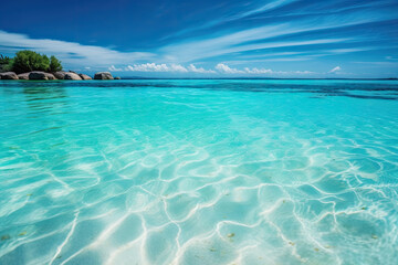 Obraz premium Sea with clear turquoise water and morning summer,turquoise beach bluewater surface background