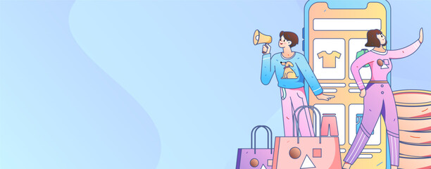 Holiday Shopping E-Commerce Online Shopping People Flat Vector Concept Operation Hand Drawn Illustration
