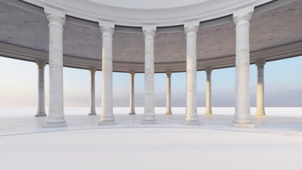 Classic semicircular building with columns 3d render