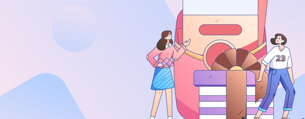 Holiday Shopping E-Commerce Online Shopping People Flat Vector Concept Operation Hand Drawn Illustration
