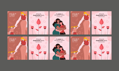 happy mother day social media stories template vector flat design