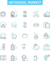 Artisanal market vector line icons set. artisanal, market, artisan, produce, handmade, local, farmers illustration outline concept symbols and signs