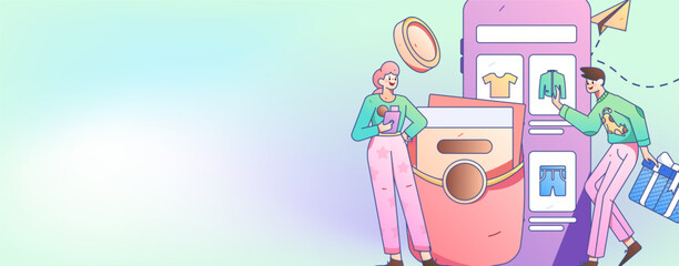 Holiday Shopping E-Commerce Online Shopping People Flat Vector Concept Operation Hand Drawn Illustration
