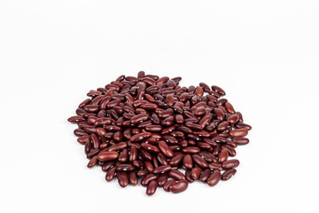 Red kidney beans on white background. Healthy food concept. Top view.