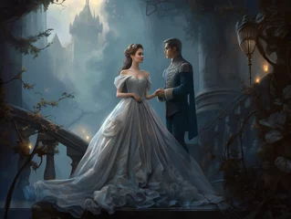 Foto op Plexiglas majestic prince and princess portrait, fairy tale inspired couple illustration, generative AI © Marcos