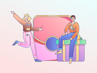 Holiday Shopping E-Commerce Online Shopping People Flat Vector Concept Operation Hand Drawn Illustration
