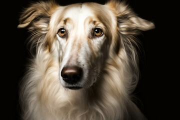 Fototapeta premium Majestic Borzoi Dog Image on Dark Background - A Symbol of Elegance and Grace.Majestic Borzoi Dog on Dark Background - A Symbol of Elegance and Grace.
