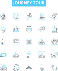 Journey tour vector line icons set. Tour, Journey, Travel, Sightseeing, Trip, Exploration, Adventure illustration outline concept symbols and signs