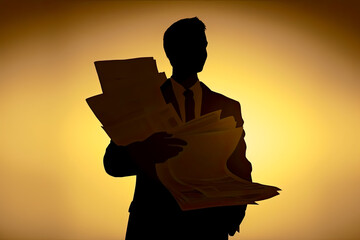 Businessman silhouette holding papers. - Executive, contract, agreement, professional, corporate, career, success, leadership, decision.