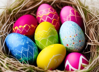 Fototapeta na wymiar colorful easter eggs in a basket