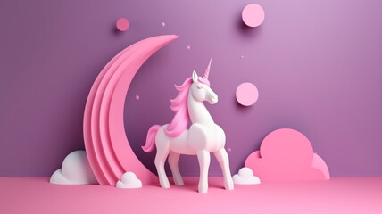 3D pink unicorn background. AI generated art concept.