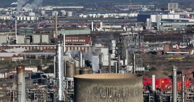 Wilton site, ex ICI, sembcorp, chemical, works, teesside - clip 1 - aerial drone prores footage zoom pan down