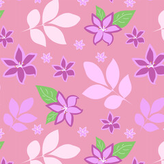 Seamless pattern with lilac flowers in vintage style. Watercolor background.