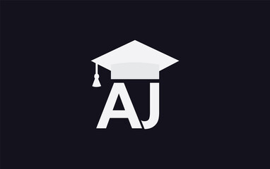 Education letter AJ symbol. Graduation cap logo and sign