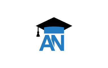 Education letter AN symbol. Graduation cap logo and sign