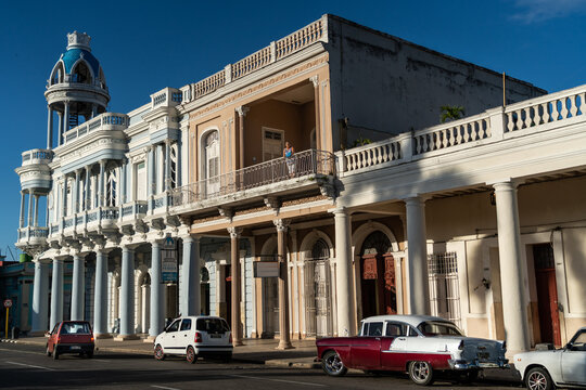 Palacio Ferrer, former sugar baron's mansion, with tower to watch his ships, in morning light, Cienfuegos, UNESCO World Heritage Site