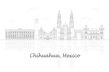 Outline Skyline panorama of city of Chihuahua, Mexico - vector illustration