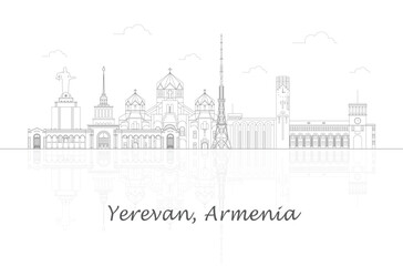 Fototapeta na wymiar Outline Skyline panorama of city of Yerevan, Armenia - vector illustration