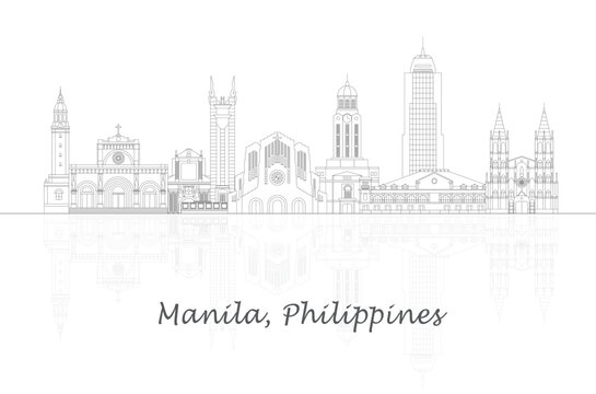 Outline Skyline Panorama Of City Of Manila, Philippines  - Vector Illustration