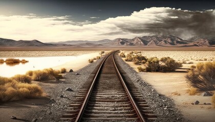 Railroad Tracks Through Dry Lake, generative ai