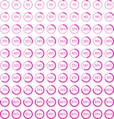 Set of circle percentage diagrams from 0 to 100 percent. Ready-to-use for web design, user interface (UI), infographic, report.