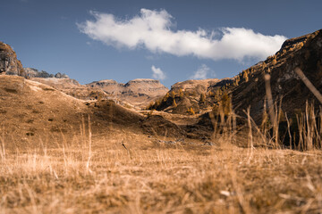 Orange autumn tones in the hills and highlands of the Alpe Devero, Northern Italy