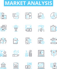 Market analysis vector line icons set. Market, Analysis, Trends, Research, Consumers, Share, Investing illustration outline concept symbols and signs