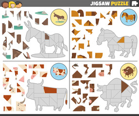 jigsaw puzzle games set with cartoon farm animals