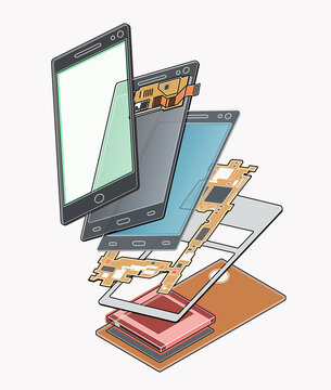 Components of a smartphone, illustration