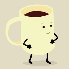 Coffee mug character. Vector illustration in flat cartoon style.