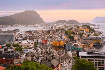 Obraz premium Aerial view of the town Aalesund, Norway