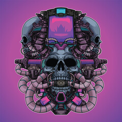 Cyborg Skull Illustration