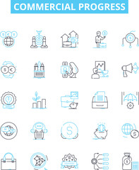 Commercial progress vector line icons set. development, commerce, growth, success, expansion, profit, efficiency illustration outline concept symbols and signs