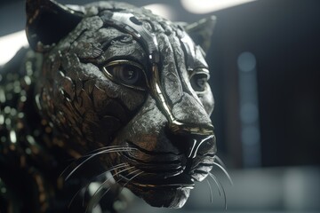 Close-up of a head of a cyber tiger. Generative AI