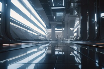 A corridor of the futuristic building. Generative AI