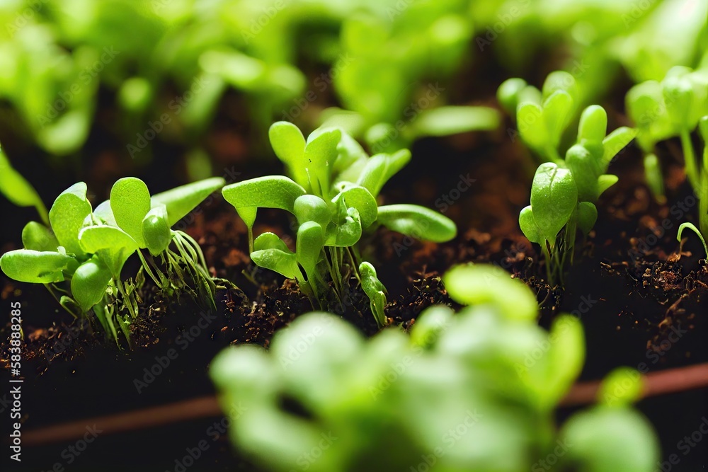 Wall mural Growing plants in greenhouse for preparation of microgreens for healthy dietary salads, created with generative ai