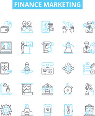 Finance marketing vector line icons set. financing, marketing, banking, investments, stocks, bonds, broker illustration outline concept symbols and signs
