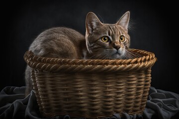 Fototapeta na wymiar young cat sleeping in a basket