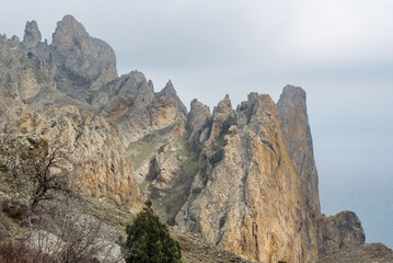 Rocks in Dead city. Khoba-Tele Ridge of Karadag Reserve in spring. Crimea