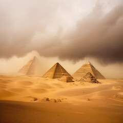 Fototapeta na wymiar Pyramids at Giza during a sandstorm . generative AI