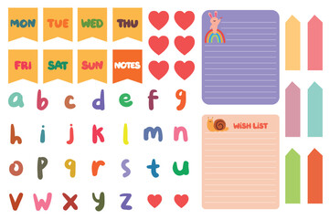 cute planner stickers, alphabet sticker, note, tape, for student note, for scrapbook and diary